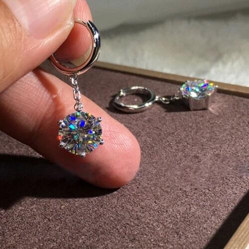 Classic Round White Zircon Hoop Earrings Luxury Crystal Stone Earrings For Women Wedding Jewelry Silver Color Chain Earrings