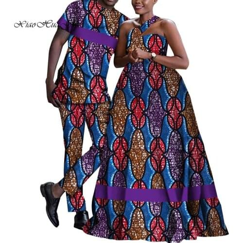 African couple clothes suit long dresses for women african men dashiki shirt pant set 2020 new african clothing for lover WYQ322