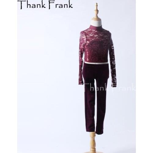 2-Piece Sexy Lace Backless Jazz Dance Costume Velvet Modern Contemporary Dancewear C189