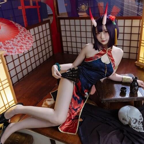 Game FGO Shuten douji Cosplay Costume Women Sexy Cheongsam Dress Halloween Carnival Uniforms Custom Made