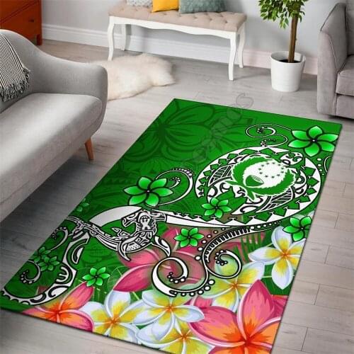 Pohnpei Area Rug Turtle Plumeria Green Anti-slip Rug Carpet Home Decoration Living Flannel Bedroom Non-slip Floor Rug
