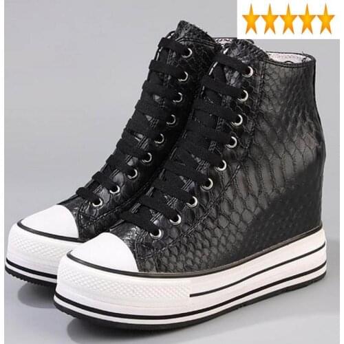 Shoes Fashion Increasing New Height Woman Luxury Snake Printed High Top Footwear Lace Up Thick Platform Casual Sneakers White