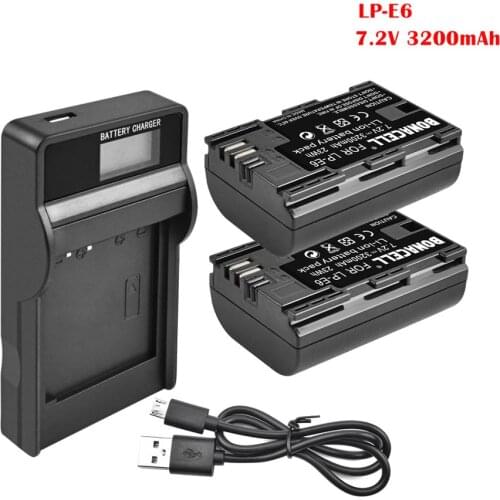 LP-E6 Battery+ Dual Battery Charger for Canon EOS 80D, 6D, 7D, 70D, 60D, 5D Mark III, 5D Mark II, BG-E14, BG-E11, BG-E9, BG-E7