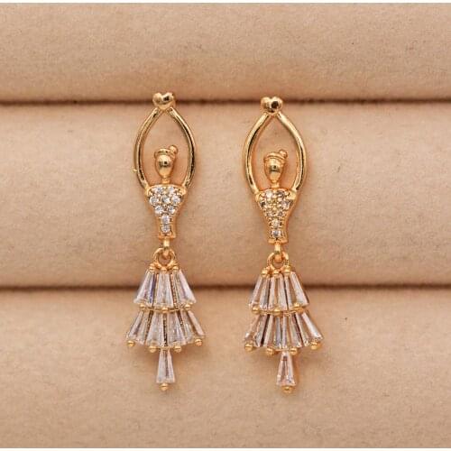 Trendy Gold Plated Copper Stud Earrings White Zirconia For Women Fashion Jewelry Accessories Wedding Anniversary Gifti