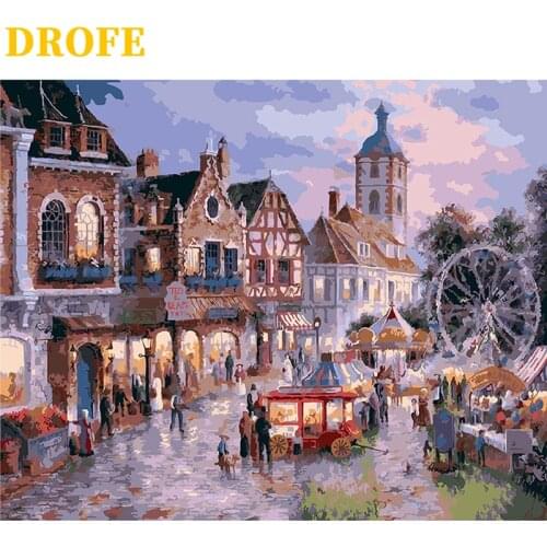 DrofE DIY Frame Painting By Numbers Retro Market 40x50cm Combination Unique Gift Wall Art Picture Artworks Home Decor