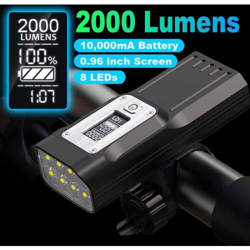 NEWBOLER 8 LEDs Bike Light Power Display 2000 Lumen 10000mA MTB Bicycle Lights Cycling Headlight as Power Bank Bike Accessories
