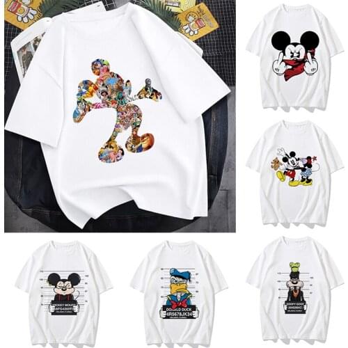 New Disney Mickey Mouse T-shirt Ladies Summer Cartoon Sleeve Fashion Men and Women with Same White T-shirt Bottoming Hot Sale
