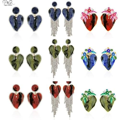 New Trendy Earrings 2020 Earrings Heart Flower Drop Earring Marble Acetate Heart Dangle Tassel Drop Earring Woman