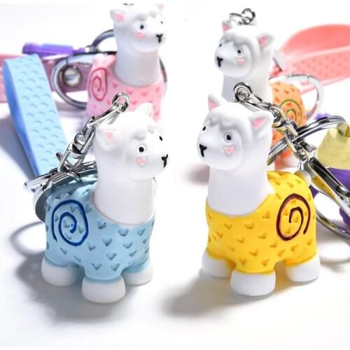 New Cartoon Resin Alpaca Keychain Pendant Creative Couple Schoolbag Pendant Cute Car Key Chain Accessories Kawaii Keychain
