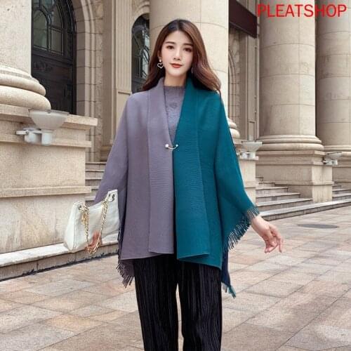 New Style Autumn and Winter Jacket Korean Style Loose and Plus-sized Contrasting Color Panel Miyake Pleated Cardigan