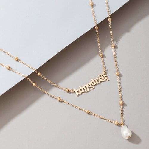 2021 korean fashion multilayer beads chain pearl necklace babygirl letter choker necklace for women girls trendy collars collier