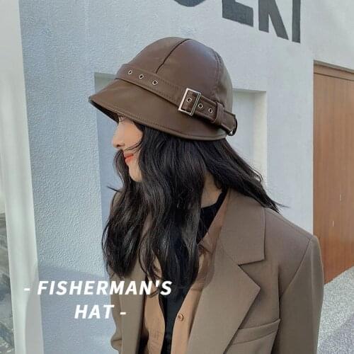 Winter PU Leather Bucket Hat Panama Womens Hat Cap Men Top Lady Sun Hat Male Female Hip Hop Cap Bob Fisherman Chapeau Femme