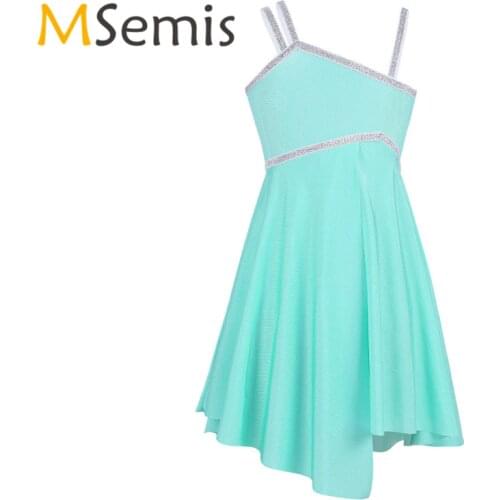 Girls Latin Dance Dress Ballet Dress Gymnastics Swimsuit for Girls Asymmetrical Strap Shiny Jazz Latin Stage Performance Costume
