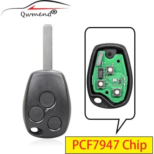 QWMEND Remote Car Key for Auto 3 Button PCF7947 Chip 434Mhz for Renault /Kangoo II /Clio III Duster Modus Twingo DACIA Logan