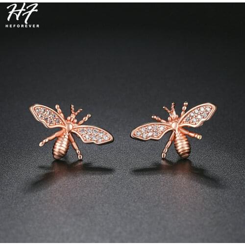 New Lovely Exquisite Handmade Little Bee Earring For Women Cubic Zirconia Rose Gold Color Daily Party Gift Fashion Jewelry E113