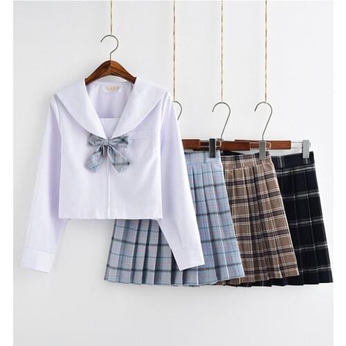 School Dresses For Girls White Shirt With Tie Plaid Pleated Skirt Large-Size S-5XL 3 Colors Jk Uniform Sailor Suit Anime Form
