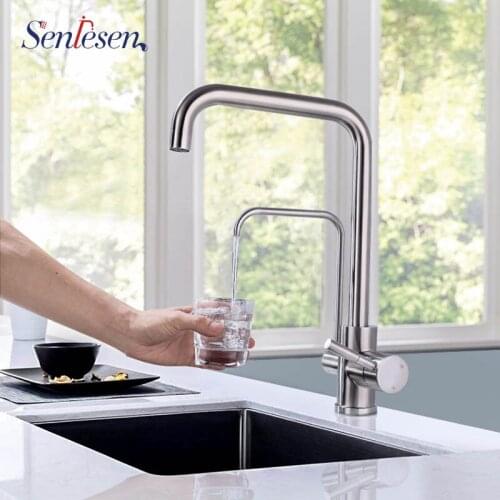 Senlesen Kitchen Faucet Pure Water 304 Stainless Steel Brushed Nickle Double Water Modes Double Switch Sink Mixer Water