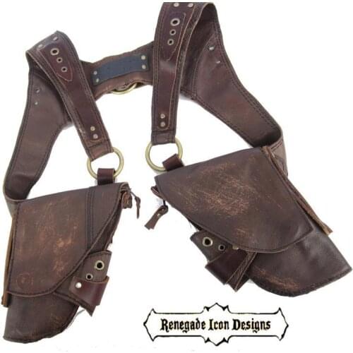 Medieval Men Vintage Punk Retro Pocket PU Leather Vest Belt Waist Bag Carnival Halloween Knight Soldier Cosplay Pouch Purse Prop