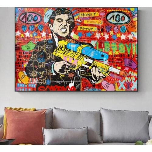 Street Graffiti Pop Art Gangster With Gun Canvas Painting Posters and Prints Cuadros Wall Art Picture For Living Room Home Decor