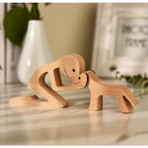 Unique Craftsmanship Men Wood Dog Hand-sanded White Beech Artwork Woman Sculpture Creating 3D Figurine Valentines Gifts