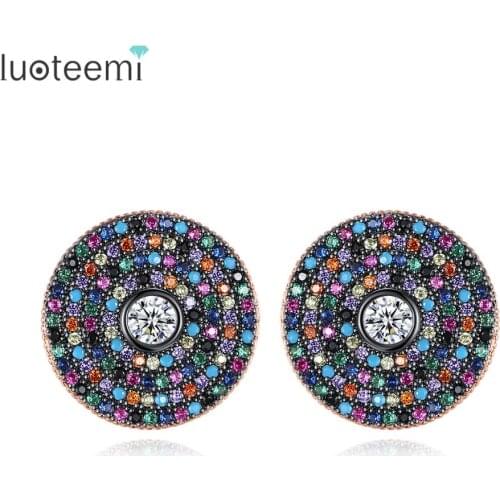 LUOTEEMI Vintage Bohemia Round Stud Earrings for Women Fashion Jewelry Party Brincos Bijoux Femme Ethnic Christmas Accessories