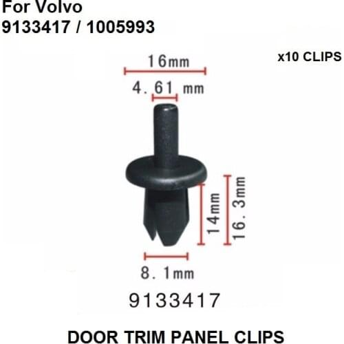 For Volvo Multi Purpose Rivet Set of 15 Push Type Clip Retainer 16mm Head 14mm Stem 9133417 / 1005993