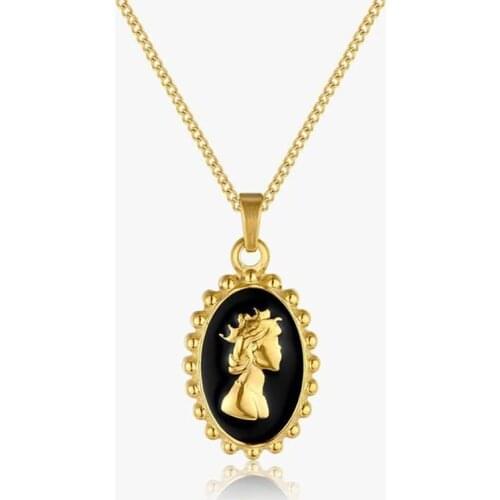 Enamel Portrait Queen Elizabeth Necklace Stainless Steel Elizabeth Coin Necklace For Women Gold Metal Medallion Choker Collier