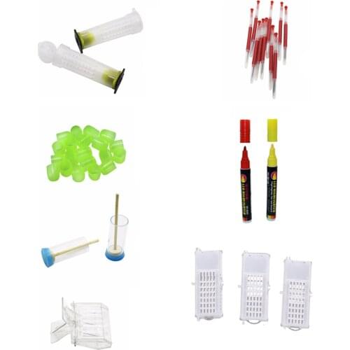 1 Set Of Yellow Bottom Bee Cages With Bee queen cell cage Queen Marker Bottle Bee Move Needles Marker pen