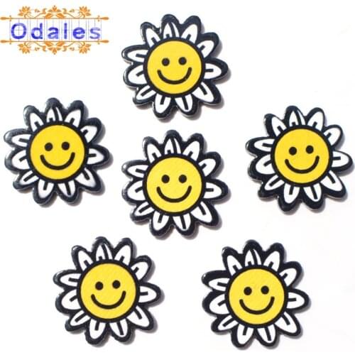 10Pcs/lots Smile Sunflower Resin Scrapbooking for Making Hair Bands Hair Clips DIY Crafts Fridge Magnet Stickers Supplies
