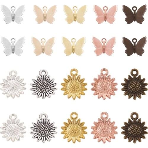 100pcs Brass Filigree Pendants Mixed Flower Butterfly Alloy Pendants Charms For DIY Bracelet Necklace Earrings Jewelry Making