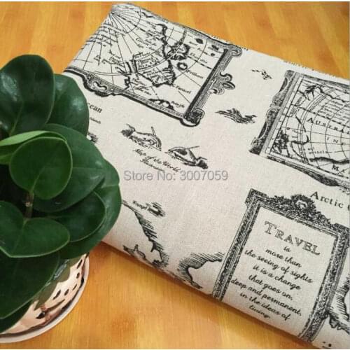 150cm X 50cm wholesale bulk world map cotton linen fabric