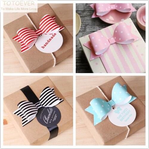 20pcs/lot Gift Packing Stripe and Polka Dots Bow-knot Cake Card Cake Decoration for Wedding Birthday Party Cute Lovely Gifts