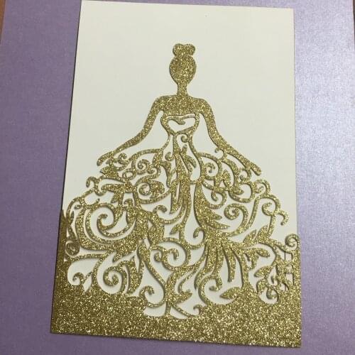 25pc Laser Cut Party glitter light gold princess Birthday Invitations Card glitter silver Wedding Invitation Card