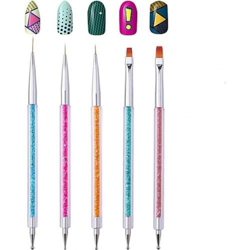 5Pcs Manicure Pen Dual-head Multi-purpose Plastic Double-ended Nail Art Brush for Nail Art