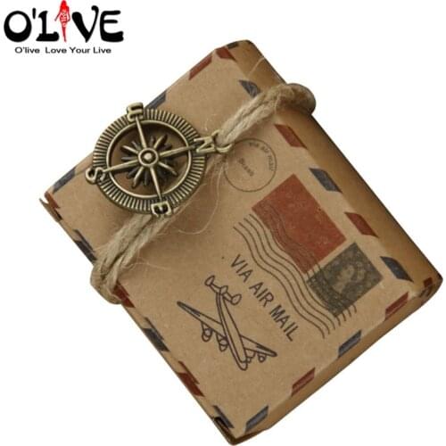 50Pcs Post Office Air Mail Kraft Paper Box Gift Packaging Candy Box Globe Compass Cardboard Boxes Bonbonniere Wedding SuppliesD3