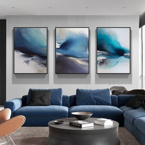 Blue Ink Painting Abstract Poster Canvas Print Painting Wall Art Living Room Home Decoration