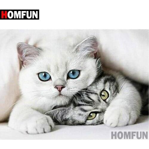 HOMFUN Full Square/Round Drill 5D DIY Diamond Painting "Animal cat" Embroidery Cross Stitch 5D Home Decor Gift A07660 BK001