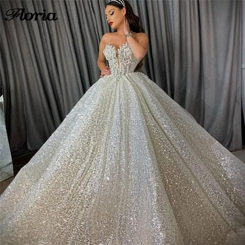 Abendkleider Sparkly Chic Beading Formal Wedding Dresses Robe De mariee 2020 Arabic Dubai Bridal Dress Ball Gown Bride Dress