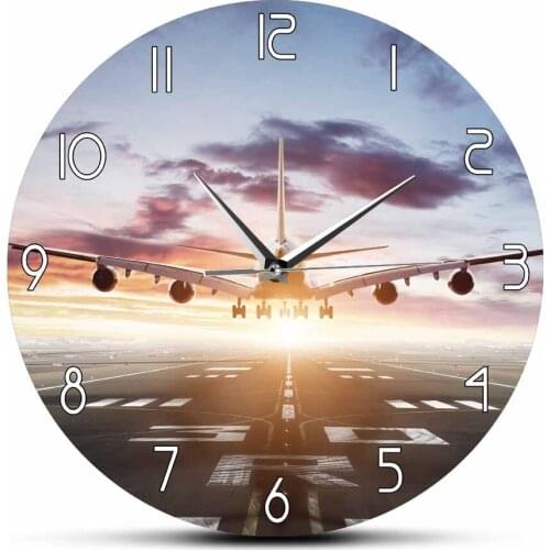Plane Take Off Morden Design Wall Clock Airplane Aeroplane Flying Over Runway Watch Clock Silent Timepiece Aircraft Gift