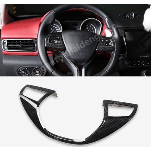 For Maserati Levante 2016-2020 Silver ABS Carbon Fiber Steering Wheel Button Frame Ring Trim Cover Car Styling Accessories