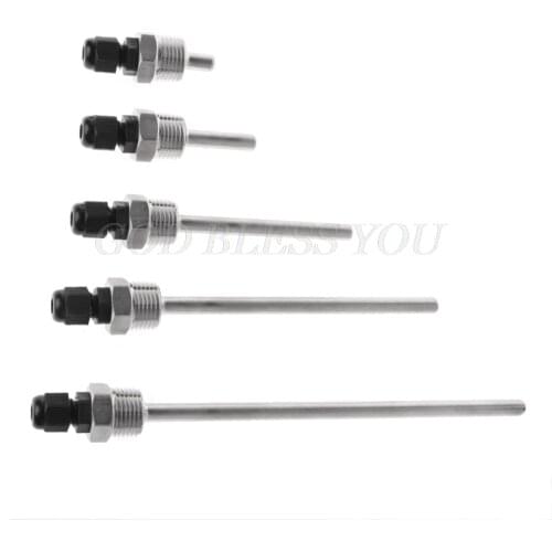 Thermowell Immersion Sleeve Pocket Stainless Steel 304 BSP 1/2" for Max 6mm Wire PT100 PT1000 NTC10K NTC50K Pipe L30-L200mm