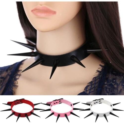 Gothic Vegan Leather Studded Spiked Choker Necklace punk collar for women men biker metal chocker necklace goth jewelry