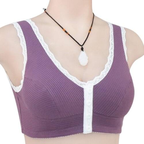 Front Closure Cotton Bras Women Wireless Lace Bra Removable Padded Camisole Middle Age Women Underwear Plus Size 46/105 B C Cup