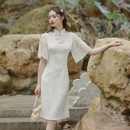 Cheongsam Qipao Chinese Traditional Dress Embroidery Retro Improved Cheongsams Oriental Party Summer Floral Dresses for Women