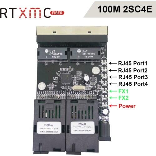 5 PCS 4 Port Fast Erhetnet 2F4E 10/100M Ethernet Switch 2 Fiber Port SC 25KM 4 UTP RJ45 Fiber Optical Switch PCB Board