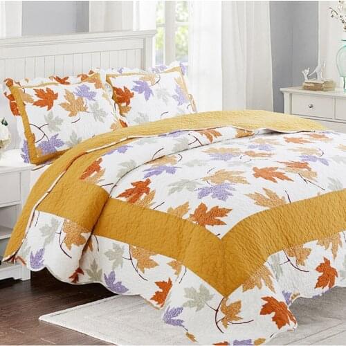 Quality Bedspread Quilt Set 3pcs Coverlets Maple leaf Printed bedding Cotton Quilts Pillowcase Bed Cover King Queen Size Blanket