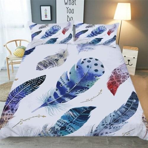 Bedding Set 3D Printed Duvet Cover Bed Set Colored Feather Bohemian Home Textiles for Adults Bedclothes with Pillowcase #YM03