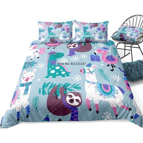 Animal Bedding Set for Kids Cartoon sloth Home textiles Alpaca Duvet Cover Set Cartoon Bed Sets Drop