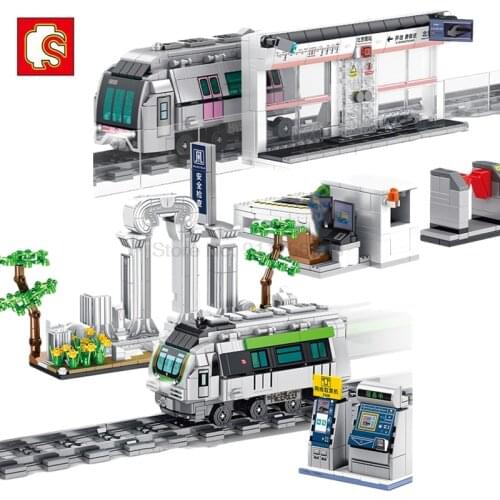 Sembo City Train Subway Station Famous Architecture Scenes Landscape Model Building Blocks Constructor MOC Kits Toy For Children