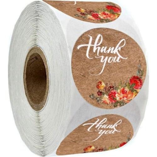 500pcs/roll Kraft Paper Thank you flower for Christmas stickers Handmade Scrapbooking Envelope Creative Sealing Stickers 1inch
